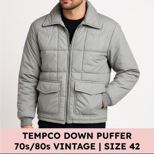 Tempco Goose Down Puffer Jacket Vintage 70s 80s Quilted Western Gray Size 42